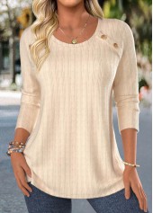 Beige Lace Long Sleeve Round Neck T Shirt | thumb picture 