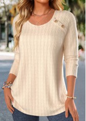 Beige Lace Long Sleeve Round Neck T Shirt | thumb picture 