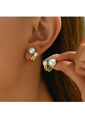 Golden Alloy Pearl Design Geometric Earrings