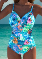 Cut Out Marine Life Print Cyan One Piece Swimwear | thumb picture 