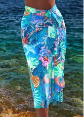 Bowknot Marine Life Print Cyan Cover Up