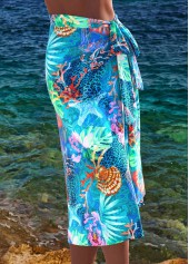 Bowknot Marine Life Print Cyan Cover Up | thumb picture 