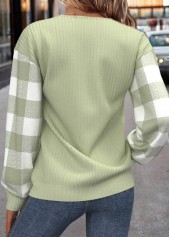 Light Green Patchwork Plaid Long Sleeve Round Neck Sweatshirt | thumb picture 