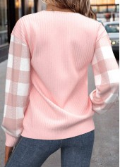 Light Pink Patchwork Plaid Long Sleeve Sweatshirt | thumb picture 