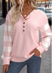 Light Pink Patchwork Plaid Long Sleeve Sweatshirt | thumb picture 