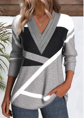 Plus Size Grey Patchwork Geometric Print T Shirt