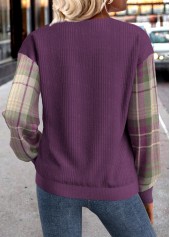 Plus Size Purple Button Plaid Long Sleeve Sweatshirt | thumb picture 