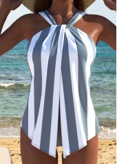 Criss Cross Striped Grey One Piece Swimwear