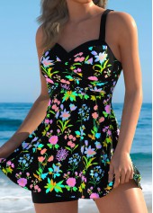 Surplice Floral Print Multi Color Swimdress and Shorts