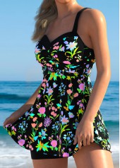 Surplice Floral Print Multi Color Swimdress and Shorts | thumb picture 