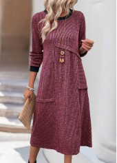Wine Red Patchwork A Line Long Sleeve Dress | thumb picture 