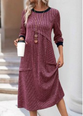 Wine Red Patchwork A Line Long Sleeve Dress | thumb picture 