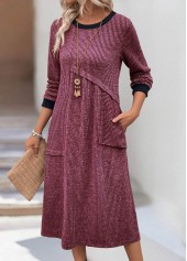 Wine Red Patchwork A Line Long Sleeve Dress | thumb picture 