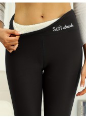 Black Letter Print High Waisted Ankle Length Leggings