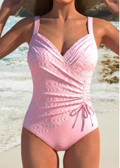 Ruched Detail Pink One Piece Swimdress