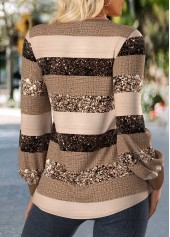 Light Coffee Patchwork Striped Long Sleeve T Shirt | thumb picture 