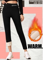 Black Letter Print High Waisted Ankle Length Leggings