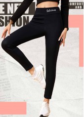 Black Letter Print High Waisted Ankle Length Leggings | thumb picture 