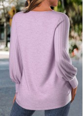 Light Purple Embroidery Long Sleeve Round Neck T Shirt | thumb picture 