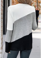 Multi Color Patchwork Long Sleeve V Neck T Shirt | thumb picture 