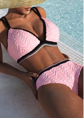 Contrast Binding Jacquard Light Pink Bikini Set | thumb picture 