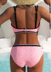 Contrast Binding Jacquard Light Pink Bikini Set | thumb picture 