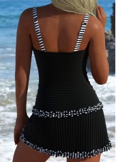 Contrast Binding Striped Black Tankini Set | thumb picture 