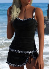 Contrast Binding Striped Black Tankini Set | thumb picture 