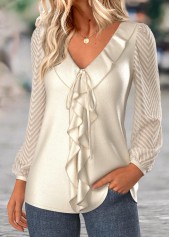 Champagne Patchwork Long Sleeve V Neck Blouse | thumb picture 