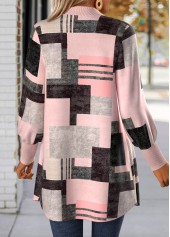 Light Pink Button Geometric Print Long Sleeve Coat | thumb picture 