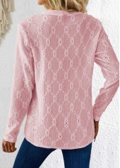 Pink Button Long Sleeve Round Neck T Shirt | thumb picture 