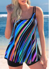 Lightweight Mid Waisted Geometric Print Multi Color Tankini Set