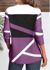 Purple Button Geometric Print Long Sleeve T Shirt | thumb picture 