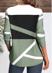 Sage Green Patchwork Geometric Print Long Sleeve T Shirt | thumb picture 