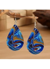 Dark Blue Droplet Wood Detail Earrings