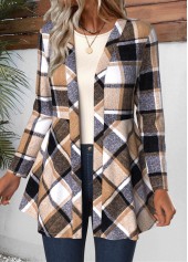 Light Coffee Plaid Long Sleeve Coat | thumb picture 