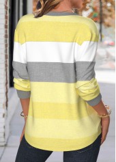Light Yellow Patchwork Striped Long Sleeve Split Neck Sweatshirt | thumb picture 