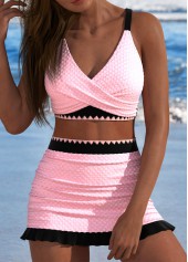 Criss Cross Patchwork Pink Bikini Set