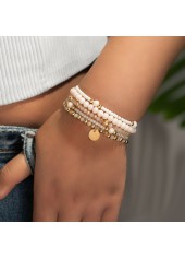 Beige Round Beaded Stretch Detail Bracelet