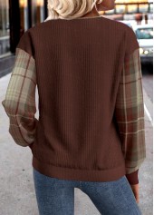Dark Coffee Button Plaid Long Sleeve Split Neck Sweatshirt | thumb picture 