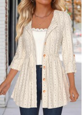 Beige Lace 3/4 Sleeve Round Neck Coat | thumb picture 