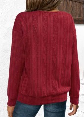 Wine Red Jacquard Long Sleeve V Neck Sweatshirt | thumb picture 