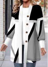 Light Grey Button Geometric Print Long Sleeve Coat | thumb picture 