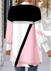 Light Pink Button Geometric Print Long Sleeve Coat | thumb picture 