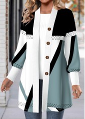 Plus Size Multi Color Button Geometric Print Coat | thumb picture 