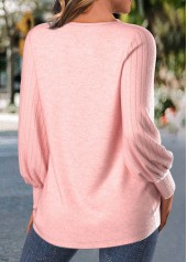Light Pink Embroidery Long Sleeve Round Neck T Shirt | thumb picture 