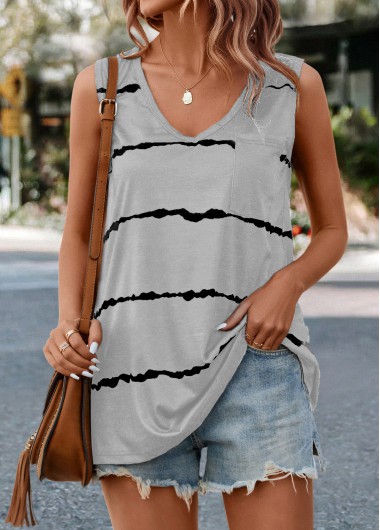 women clothes image of Grey Striped V Neck Tank Top