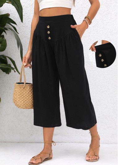 women clothes image of Black Pocket Elastic Waist High Waisted Pants