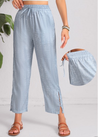 women clothes image of Dusty Blue Double Side Pockets Geometric Print Pants