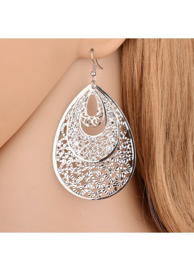 women clothes image of Silvery White Geometric Teardrop Metal Earrings